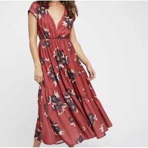 Free People Rust and Navy Floral Midi Dress